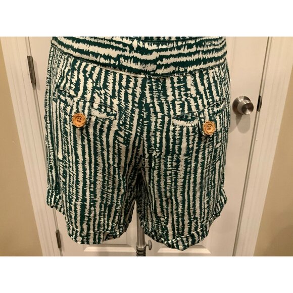 Ett Twa Anthropologie Dark Green & White Patterned V-Neck Romper, Size 0 (US) - Picture 8 of 8